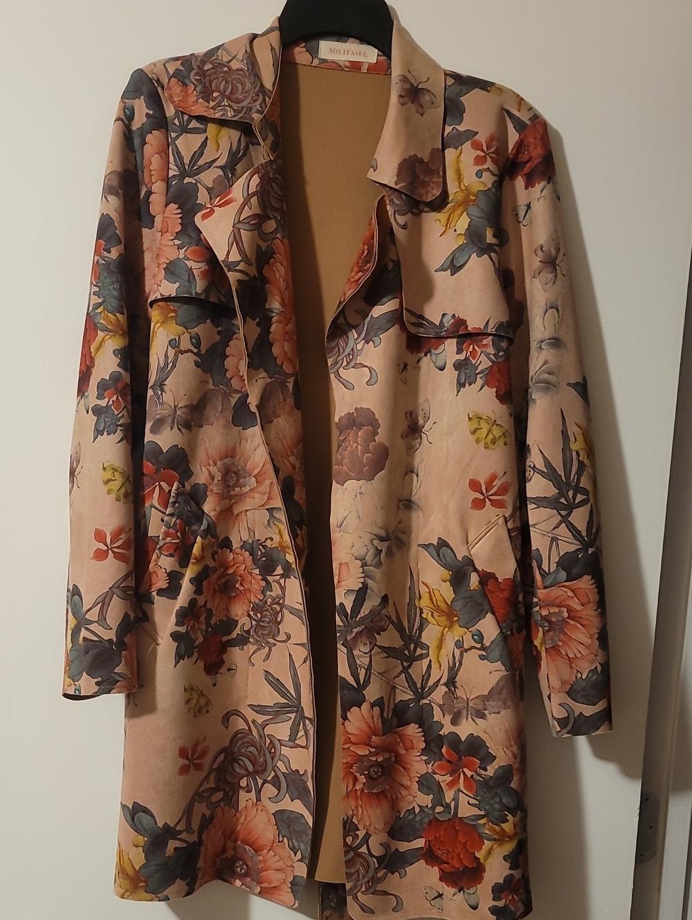 Solitaire Blush Floral Trench Coat with Multicolor Blooms